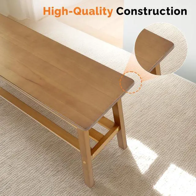 Alt view image 5 of 7 - VINGLI 39 Inch Solid Wood Dining Bench with Shoe Rack Storage Light Brown | Solid Wood Construction, Built-in Shoe Rack Storage, Wood Bench, Multi Room Use, Entryway Dining Kitchen Furniture