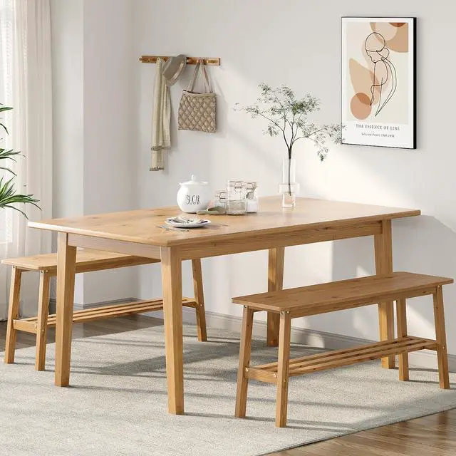 Alt view image 7 of 7 - VINGLI 39 Inch Solid Wood Dining Bench with Shoe Rack Storage Light Brown | Solid Wood Construction, Built-in Shoe Rack Storage, Wood Bench, Multi Room Use, Entryway Dining Kitchen Furniture