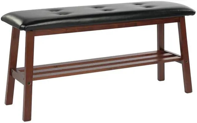Main image of VINGLI 39 Inch Padded Solid Wood Dining Bench with Shoe Rack Storage Walnut | Padded Solid Wood Construction, Leather Bench, Built-in Shoe Rack Storage, Comfortable Seat, Multi-Room Entryway Furniture