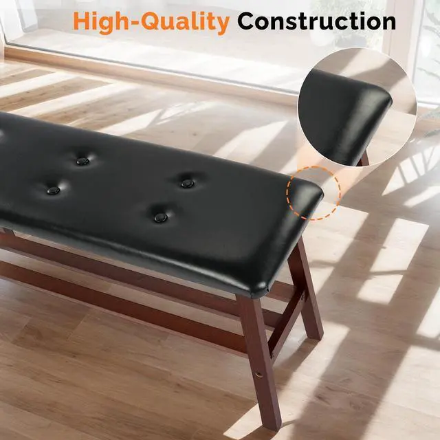 Alt view image 5 of 7 - VINGLI 39 Inch Padded Solid Wood Dining Bench with Shoe Rack Storage Walnut | Padded Solid Wood Construction, Leather Bench, Built-in Shoe Rack Storage, Comfortable Seat, Multi-Room Entryway Furniture