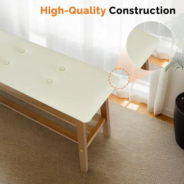Alt view image 5 of 7 - VINGLI Padded Solid Wood Dining Bench with Shoe Rack Storage Light Brown | Padded Solid Wood Construction, 39" Bench, Built-in Shoe Rack Storage, Comfortable Seat, Multi-Room Entryway Furniture