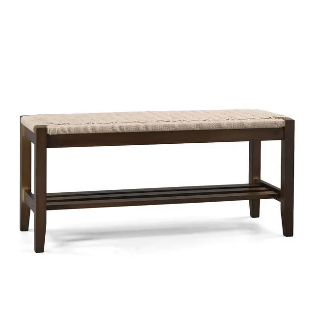 Alt view image 3 of 7 - VINGLI Boho Storage Bench Rattan Seat Wood Frame Entryway Bench Walnut | Natural Woven Rattan Seat, Hidden Storage Space, Solid Wood Frame, Boho Style, Multi Room Use, Comfortable Indoor Bench