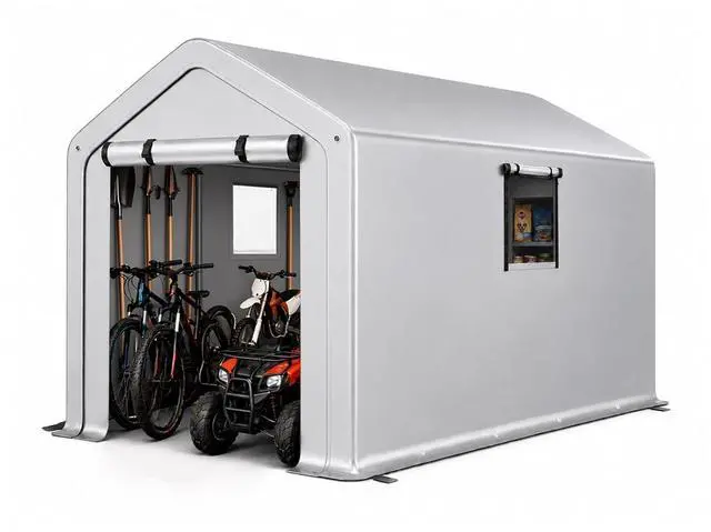 Main image of VINGLI 6x10 FT Outdoor Storage Shelter Shed, Heavy Duty Portable Garage with Roll-up Zipper Door, Waterproof and UV Resistent Carport Tent for Motorcycle, Garden Tools, Firewood, Gray