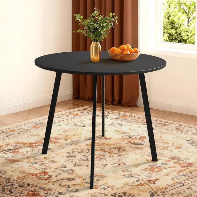 Main image of VINGLI Round Dining Table for 2-4, 35" Modern Kitchen Table, Black | with Metal Cross Legs, Wood Tabletop, Space-Saving, for Home, Kitchen, Small Space, Apartment