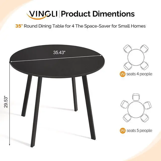 Alt view image 2 of 7 - VINGLI Round Dining Table for 2-4, 35" Modern Kitchen Table, Black | with Metal Cross Legs, Wood Tabletop, Space-Saving, for Home, Kitchen, Small Space, Apartment