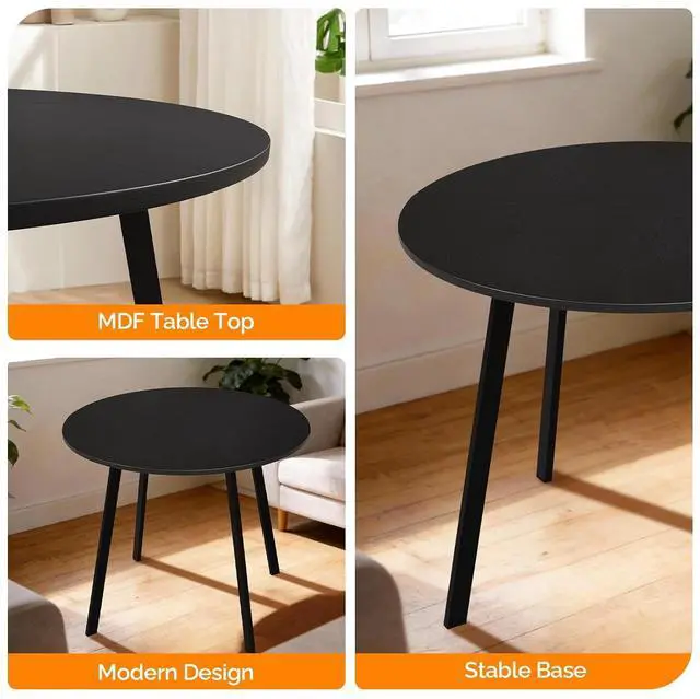 Alt view image 3 of 7 - VINGLI Round Dining Table for 2-4, 35" Modern Kitchen Table, Black | with Metal Cross Legs, Wood Tabletop, Space-Saving, for Home, Kitchen, Small Space, Apartment