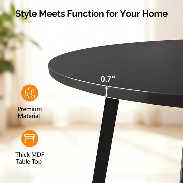 Alt view image 4 of 7 - VINGLI Round Dining Table for 2-4, 35" Modern Kitchen Table, Black | with Metal Cross Legs, Wood Tabletop, Space-Saving, for Home, Kitchen, Small Space, Apartment