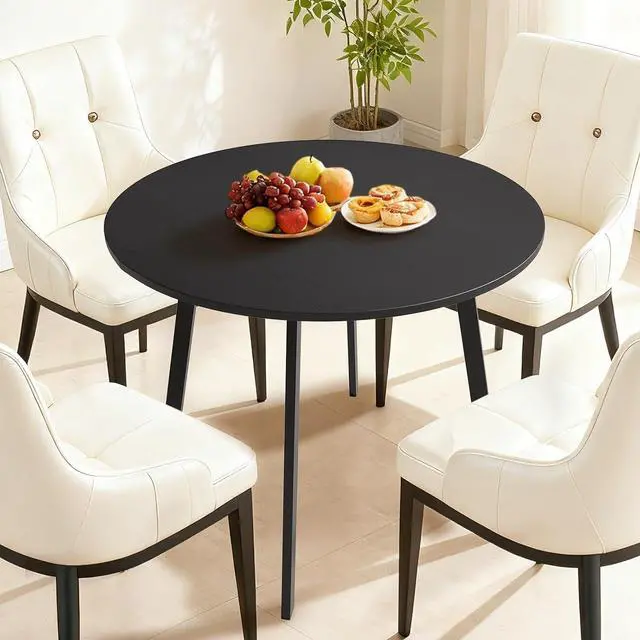 Alt view image 7 of 7 - VINGLI Round Dining Table for 2-4, 35" Modern Kitchen Table, Black | with Metal Cross Legs, Wood Tabletop, Space-Saving, for Home, Kitchen, Small Space, Apartment