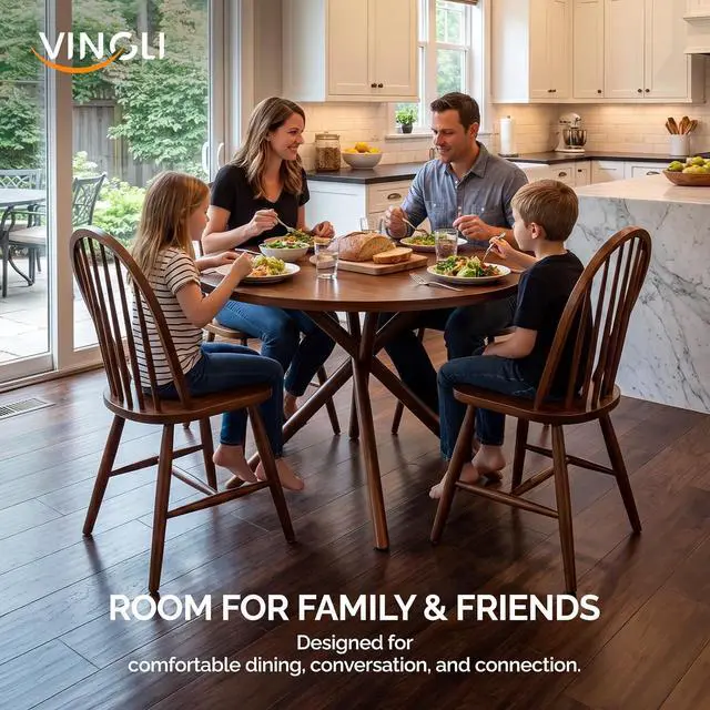 Alt view image 5 of 7 - VINGLI 37.5" Round Dining Table for 4, Wood Kitchen Table, Walnut | Cross Metal Leg, Adjustable Feet, Wood Tabletop, Mid-Century Modern Style, for Living Room, Dining Room, Kitchen, Small Place