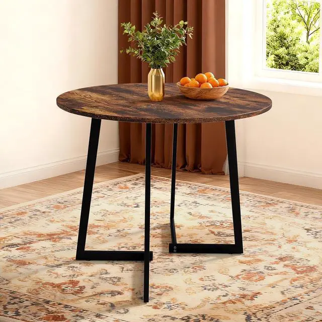 Main image of VINGLI Round Dining Table for 2-4, 35" Modern Kitchen Table, Rustic Brown | with Metal Legs, Wood Tabletop, Space-Saving, for Home, Kitchen, Small Space, Apartment