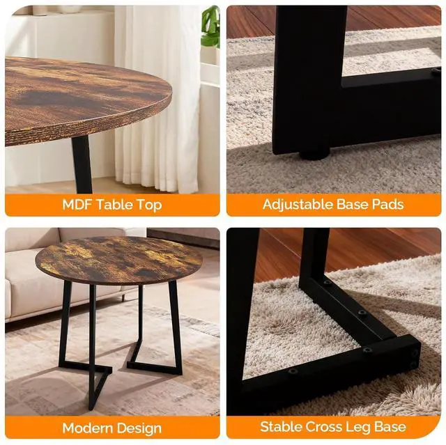 Alt view image 4 of 7 - VINGLI Round Dining Table for 2-4, 35" Modern Kitchen Table, Rustic Brown | with Metal Legs, Wood Tabletop, Space-Saving, for Home, Kitchen, Small Space, Apartment