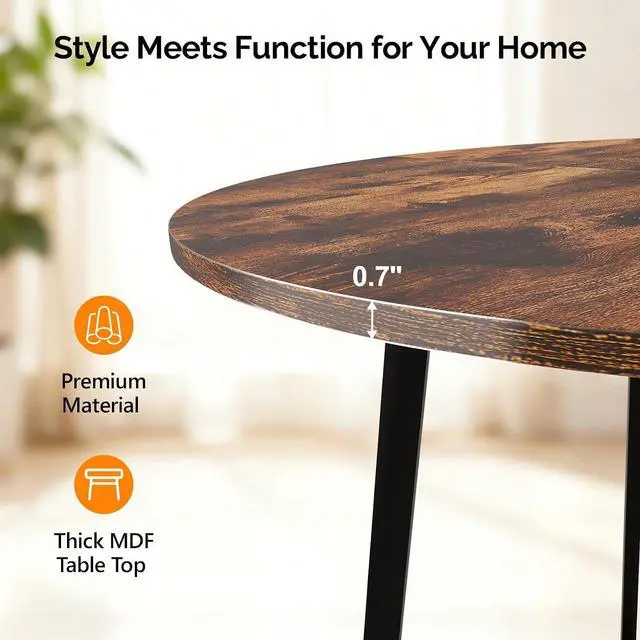 Alt view image 5 of 7 - VINGLI Round Dining Table for 2-4, 35" Modern Kitchen Table, Rustic Brown | with Metal Legs, Wood Tabletop, Space-Saving, for Home, Kitchen, Small Space, Apartment