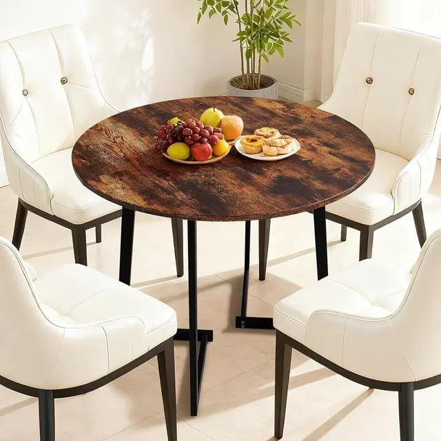 Alt view image 7 of 7 - VINGLI Round Dining Table for 2-4, 35" Modern Kitchen Table, Rustic Brown | with Metal Legs, Wood Tabletop, Space-Saving, for Home, Kitchen, Small Space, Apartment