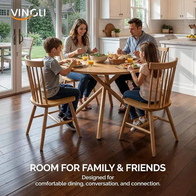 Alt view image 5 of 7 - VINGLI 37.5" Round Dining Table for 4, Wood Kitchen Table, Oak | Cross Metal Leg, Adjustable Feet, Wood Tabletop, Mid-Century Modern Style, for Living Room, Dining Room, Kitchen, Small Place