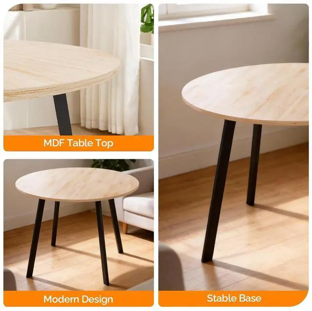 Alt view image 3 of 7 - VINGLI Round Dining Table for 2-4, 35" Modern Kitchen Table, Oak | with Metal Cross Legs, Wood Tabletop, Space-Saving, for Home, Kitchen, Small Space, Apartment
