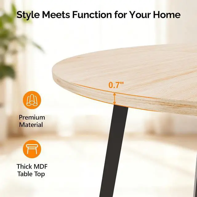 Alt view image 4 of 7 - VINGLI Round Dining Table for 2-4, 35" Modern Kitchen Table, Oak | with Metal Cross Legs, Wood Tabletop, Space-Saving, for Home, Kitchen, Small Space, Apartment
