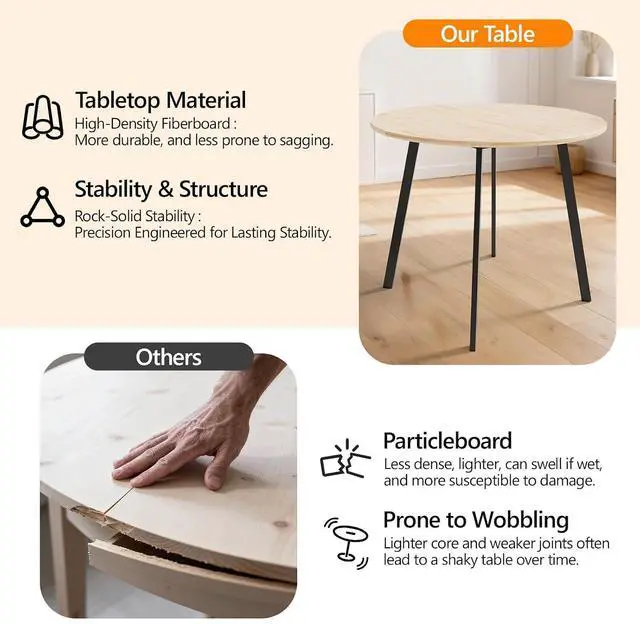 Alt view image 5 of 7 - VINGLI Round Dining Table for 2-4, 35" Modern Kitchen Table, Oak | with Metal Cross Legs, Wood Tabletop, Space-Saving, for Home, Kitchen, Small Space, Apartment