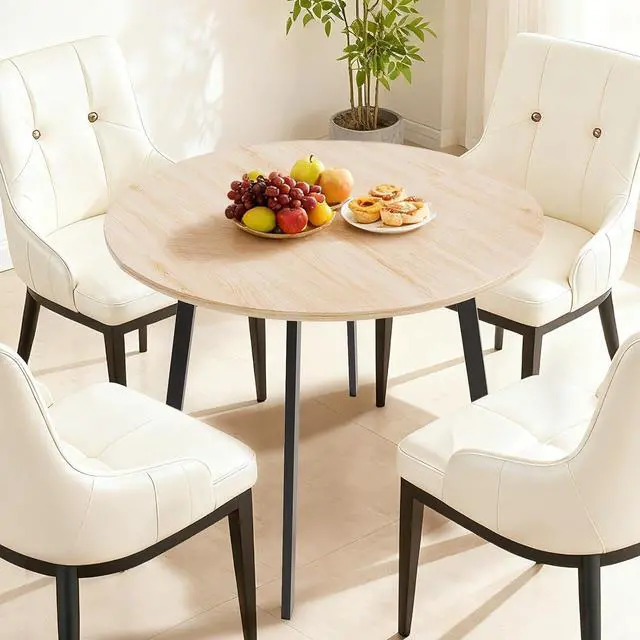 Alt view image 7 of 7 - VINGLI Round Dining Table for 2-4, 35" Modern Kitchen Table, Oak | with Metal Cross Legs, Wood Tabletop, Space-Saving, for Home, Kitchen, Small Space, Apartment