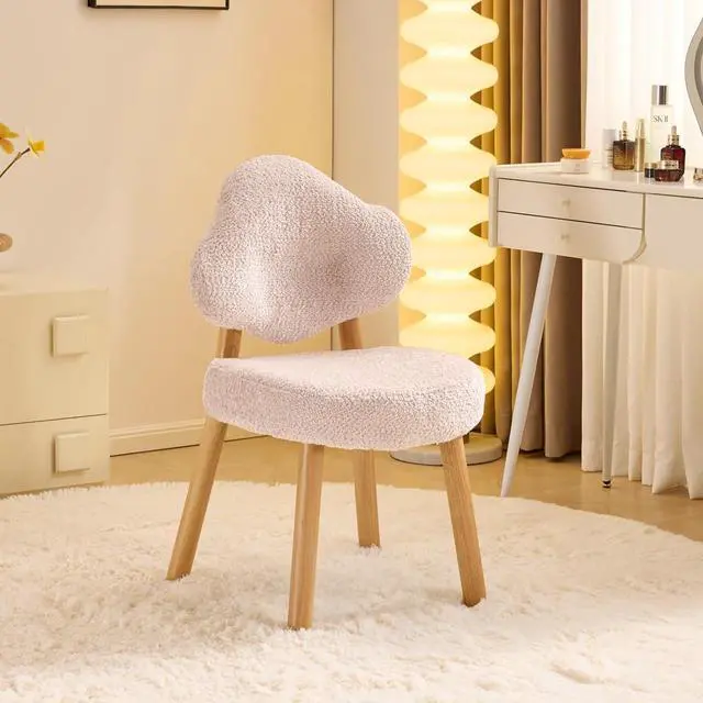 Main image of VINGLI Cute Cloud-Back Armless Vanity Chair with No Wheels, Modern Desk Chair with 4 Solid Wood Legs for Girls, Plush Chenille Velvet Comfy Makeup Accent Chair for Bedroom,Living Room,Office, Pink