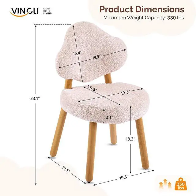 Alt view image 2 of 7 - VINGLI Cute Cloud-Back Armless Vanity Chair with No Wheels, Modern Desk Chair with 4 Solid Wood Legs for Girls, Plush Chenille Velvet Comfy Makeup Accent Chair for Bedroom,Living Room,Office, Pink