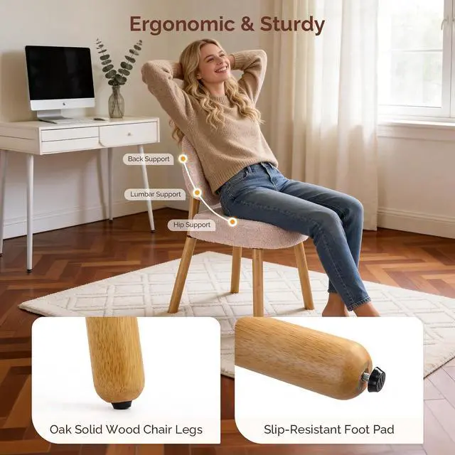 Alt view image 7 of 7 - VINGLI Cute Cloud-Back Armless Vanity Chair with No Wheels, Modern Desk Chair with 4 Solid Wood Legs for Girls, Plush Chenille Velvet Comfy Makeup Accent Chair for Bedroom,Living Room,Office, Pink