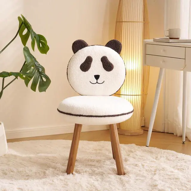 Main image of VINGLI Cute Panda Vanity Chair No Wheels w/Solid Wood Legs & 18.1" W Seat,Armless Modern Accent Chair w/Backrest, Soft Cozy Makeup Chair,for Bedroom,Teenager Playroom,Reading Nook,Teddy Fleece,Brown