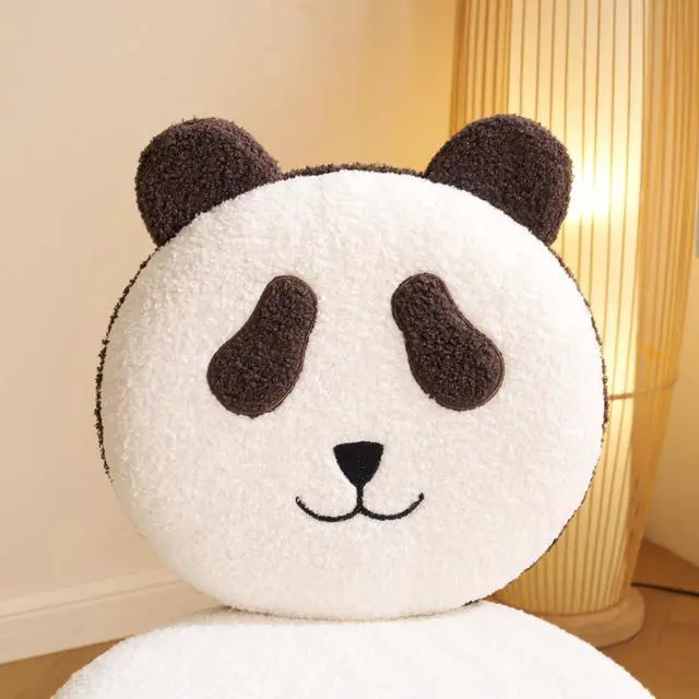 Alt view image 3 of 7 - VINGLI Cute Panda Vanity Chair No Wheels w/Solid Wood Legs & 18.1" W Seat,Armless Modern Accent Chair w/Backrest, Soft Cozy Makeup Chair,for Bedroom,Teenager Playroom,Reading Nook,Teddy Fleece,Brown