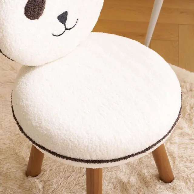 Alt view image 4 of 7 - VINGLI Cute Panda Vanity Chair No Wheels w/Solid Wood Legs & 18.1" W Seat,Armless Modern Accent Chair w/Backrest, Soft Cozy Makeup Chair,for Bedroom,Teenager Playroom,Reading Nook,Teddy Fleece,Brown