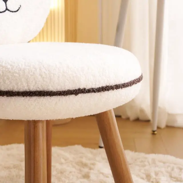 Alt view image 5 of 7 - VINGLI Cute Panda Vanity Chair No Wheels w/Solid Wood Legs & 18.1" W Seat,Armless Modern Accent Chair w/Backrest, Soft Cozy Makeup Chair,for Bedroom,Teenager Playroom,Reading Nook,Teddy Fleece,Brown