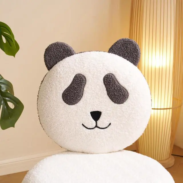 Alt view image 3 of 7 - VINGLI Cute Panda Vanity Chair No Wheels w/Solid Wood Legs & 18.1" W Seat,Armless Modern Accent Chair w/Backrest, Soft Cozy Makeup Chair,for Bedroom,Teenager Playroom,Reading Nook,Teddy Fleece,Gray