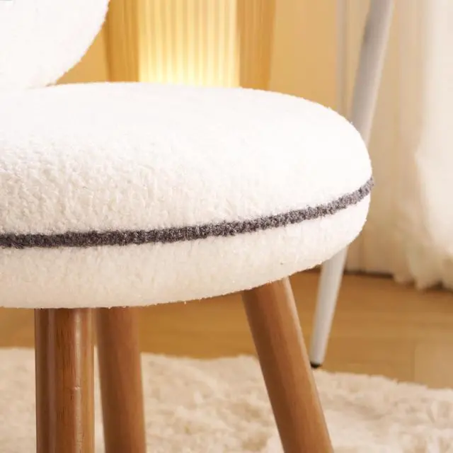 Alt view image 5 of 7 - VINGLI Cute Panda Vanity Chair No Wheels w/Solid Wood Legs & 18.1" W Seat,Armless Modern Accent Chair w/Backrest, Soft Cozy Makeup Chair,for Bedroom,Teenager Playroom,Reading Nook,Teddy Fleece,Gray