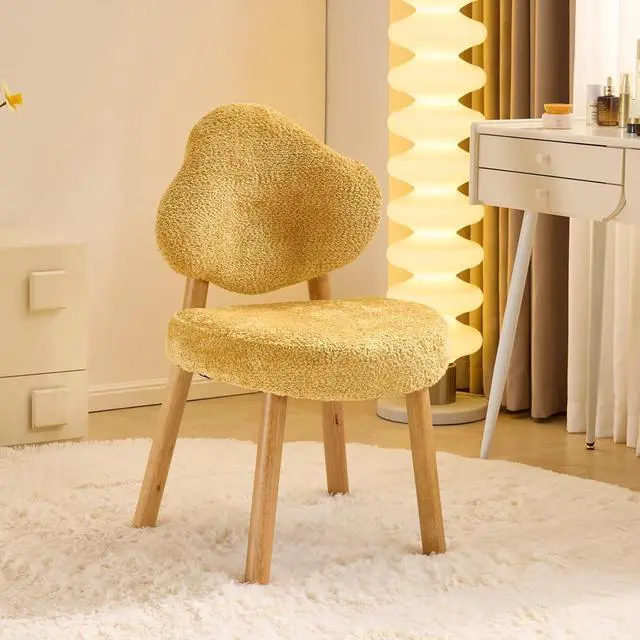 Main image of VINGLI Cute Cloud-Back Armless Vanity Chair with No Wheels, Modern Desk Chair with 4 Solid Wood Legs for Girls, Plush Chenille Velvet Comfy Makeup Accent Chair for Bedroom,Living Room,Office, Yellow