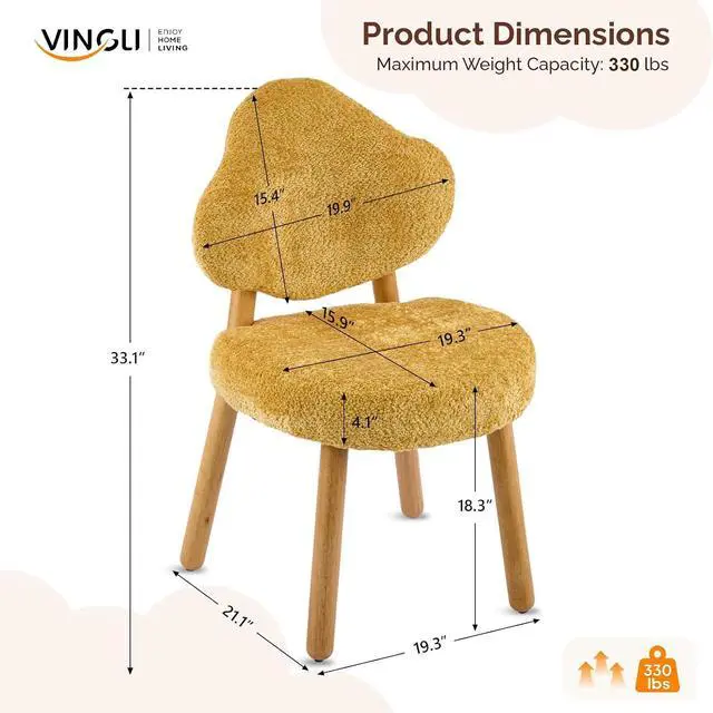 Alt view image 2 of 7 - VINGLI Cute Cloud-Back Armless Vanity Chair with No Wheels, Modern Desk Chair with 4 Solid Wood Legs for Girls, Plush Chenille Velvet Comfy Makeup Accent Chair for Bedroom,Living Room,Office, Yellow