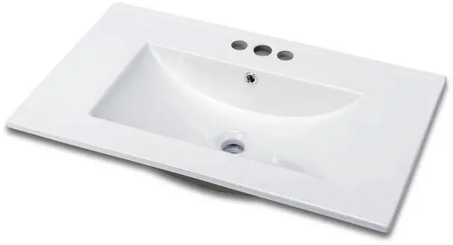 Main image of VINGLI 30 In Vanity Top Sink, 3 Pre-Drilled Standard 1 3/8" Faucet Holes,1 3/4" Diameter of Center Hole,Modern Rectangular Ceramic Single Sink Basin Vanity Top, 30" W x 18 1/3" D x 6 1/2" H,White