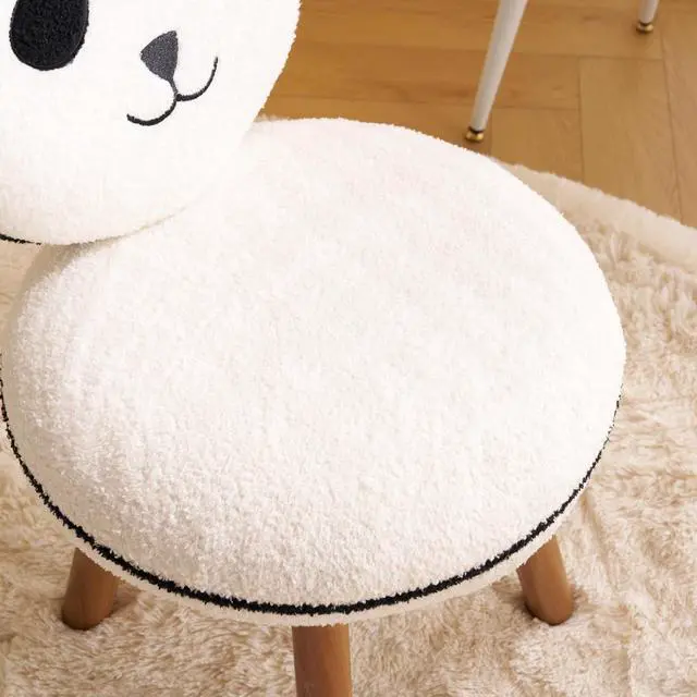 Alt view image 5 of 7 - VINGLI Cute Panda Vanity Chair No Wheels w/Solid Wood Legs & 18.1" W Seat,Armless Modern Accent Chair w/Backrest, Soft Cozy Makeup Chair,for Bedroom,Teenager Playroom,Reading Nook,Teddy Fleece,Black