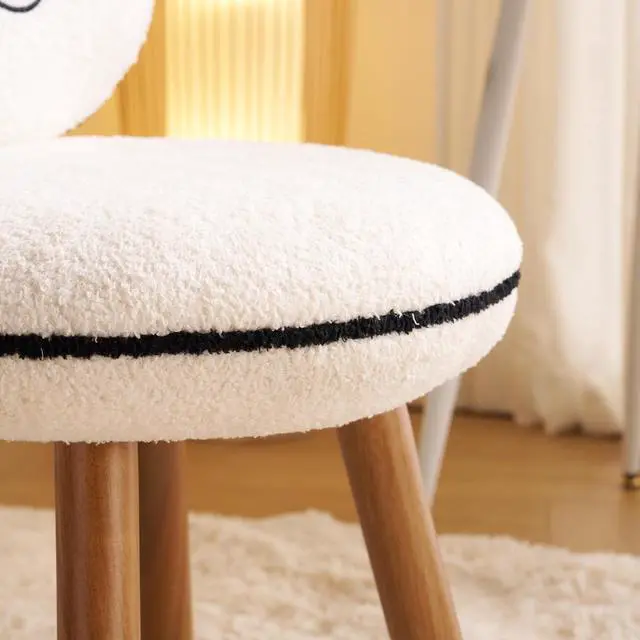 Alt view image 6 of 7 - VINGLI Cute Panda Vanity Chair No Wheels w/Solid Wood Legs & 18.1" W Seat,Armless Modern Accent Chair w/Backrest, Soft Cozy Makeup Chair,for Bedroom,Teenager Playroom,Reading Nook,Teddy Fleece,Black