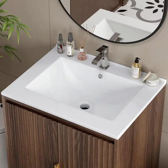 Alt view image 7 of 7 - VINGLI 24 In Vanity Top Sink,1 Pre-Drilled Standard 1 3/8" Faucet Hole,1 3/4" Diameter of Center Hole,24 Inch Modern Rectangular Ceramic Single Sink Basin Vanity Top, 24"Wx18.1"Dx6.7"H,White