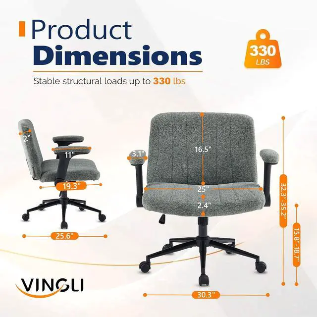 Alt view image 2 of 7 - VINGLI Criss Cross Chair with Adjustable Flip-Up Arms,Cross Legged Chair with Wheels, Extra Wide Office Chair,Cozy Desk Chair for Home Office, Vanity, Apartment,Chenille Velvet,Dark Green