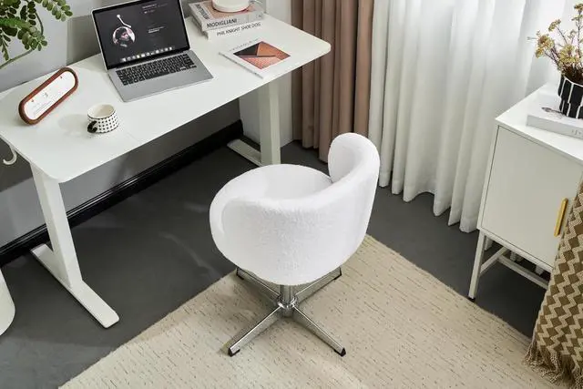 Alt view image 6 of 7 - VINGLI Cute Small Swivel Desk Chair Comfy no Wheels,Ergonomic Low-Back Lumbar Support Vanity Nail Tech Computer Task StoolGirls Women Kids Chair for Home Office,Height Adjustable,Teddy Fleece,White