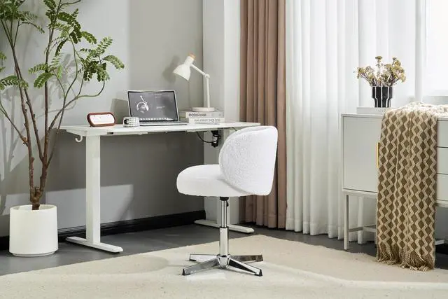 Alt view image 7 of 7 - VINGLI Cute Small Swivel Desk Chair Comfy no Wheels,Ergonomic Low-Back Lumbar Support Vanity Nail Tech Computer Task StoolGirls Women Kids Chair for Home Office,Height Adjustable,Teddy Fleece,White