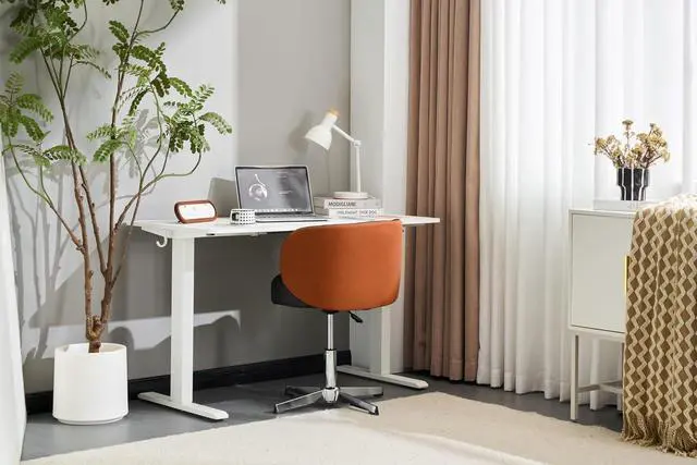 Alt view image 5 of 7 - VINGLI Cute Small Swivel Desk Chair Comfy no Wheels,Ergonomic Low-Back Lumbar Support Vanity Nail Tech Computer Task Stool Chair for Home Office,Height Adjustable,PU Leather Black&Suede Brown