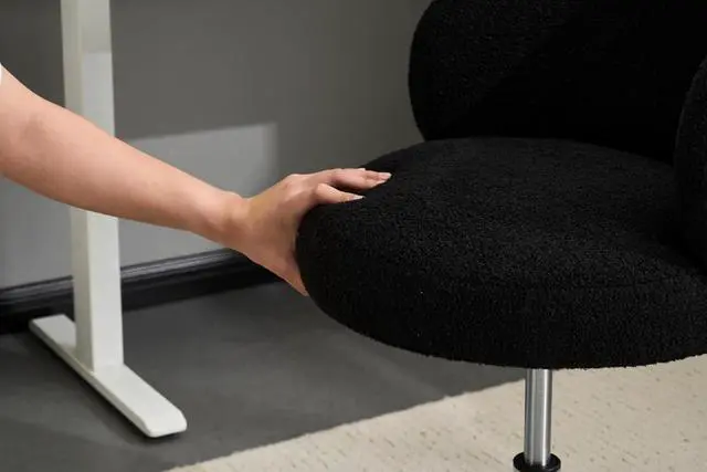 Alt view image 4 of 7 - VINGLI Cute Small Swivel Desk Chair Comfy no Wheels,Ergonomic Low-Back Lumbar Support Vanity Nail Tech Computer Task Stool Chair for Home Office,Height Adjustable,Teddy Fleece,Black