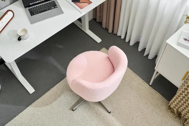 Alt view image 4 of 7 - VINGLI Cute Small Swivel Desk Chair Comfy no Wheels,Ergonomic Low-Back Lumbar Support Vanity Nail Tech Computer Task Stool Girls Women Kids Chair for Home Office,Height Adjustable,Teddy Fleece,Pink