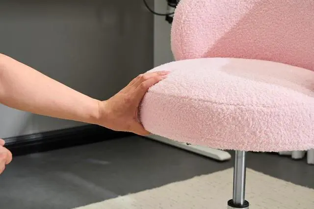 Alt view image 5 of 7 - VINGLI Cute Small Swivel Desk Chair Comfy no Wheels,Ergonomic Low-Back Lumbar Support Vanity Nail Tech Computer Task Stool Girls Women Kids Chair for Home Office,Height Adjustable,Teddy Fleece,Pink