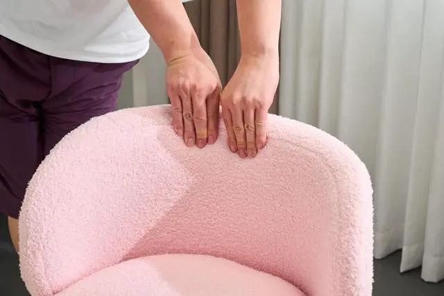 Alt view image 6 of 7 - VINGLI Cute Small Swivel Desk Chair Comfy no Wheels,Ergonomic Low-Back Lumbar Support Vanity Nail Tech Computer Task Stool Girls Women Kids Chair for Home Office,Height Adjustable,Teddy Fleece,Pink