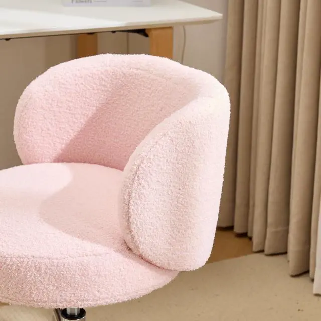 Alt view image 3 of 7 - VINGLI Cute Small Swivel Desk Chair Comfy with Wheels,Ergonomic Low-Back Lumbar Support Vanity Nail Tech Rolling Task Stool Girls Women Kids Chair for Home Office,Height Adjustable,Teddy Fleece,Pink