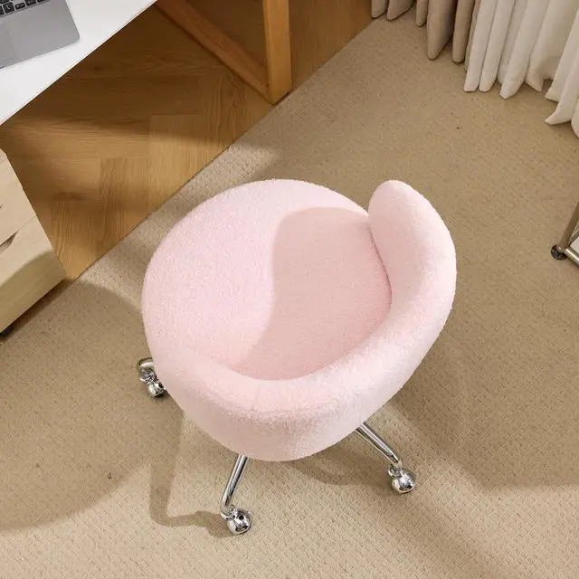 Alt view image 4 of 7 - VINGLI Cute Small Swivel Desk Chair Comfy with Wheels,Ergonomic Low-Back Lumbar Support Vanity Nail Tech Rolling Task Stool Girls Women Kids Chair for Home Office,Height Adjustable,Teddy Fleece,Pink