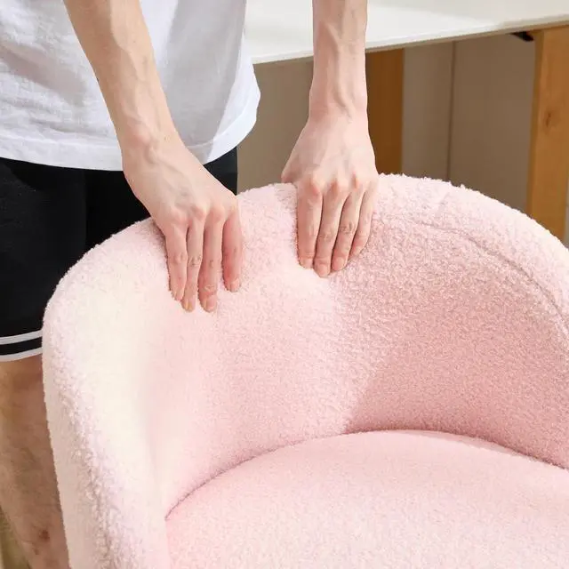 Alt view image 6 of 7 - VINGLI Cute Small Swivel Desk Chair Comfy with Wheels,Ergonomic Low-Back Lumbar Support Vanity Nail Tech Rolling Task Stool Girls Women Kids Chair for Home Office,Height Adjustable,Teddy Fleece,Pink