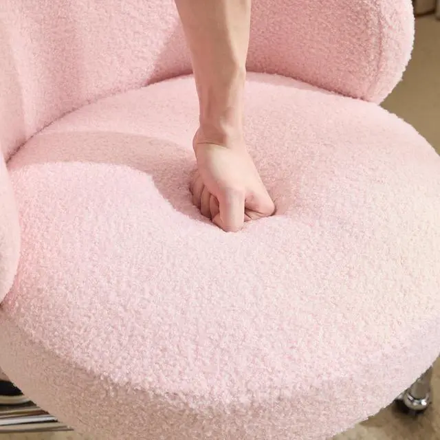 Alt view image 7 of 7 - VINGLI Cute Small Swivel Desk Chair Comfy with Wheels,Ergonomic Low-Back Lumbar Support Vanity Nail Tech Rolling Task Stool Girls Women Kids Chair for Home Office,Height Adjustable,Teddy Fleece,Pink