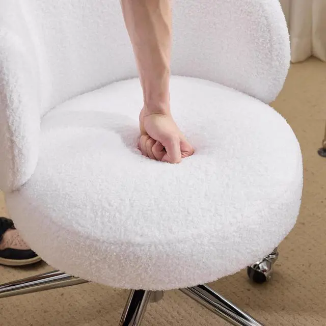 Alt view image 4 of 7 - VINGLI Cute Small Swivel Desk Chair Comfy with Wheels,Ergonomic Low-Back Lumbar Support Vanity Nail Tech Rolling Task Stool Girls Women Kids Chair for Home Office,Height Adjustable,Teddy Fleece,White